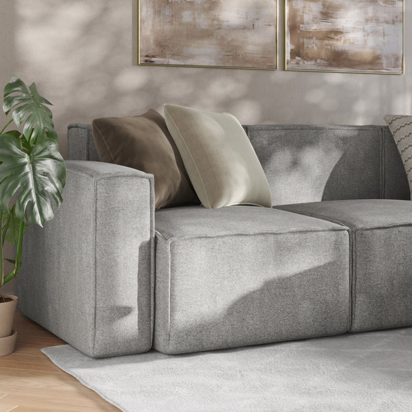 Gray |#| Contemporary 4 Piece Modular Sectional Sofa with Ottoman in Gray Fabric