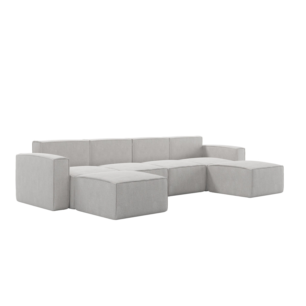 Cream |#| Contemporary 6 Piece Modular Sectional Sofa with 2 Ottomans in Cream Fabric