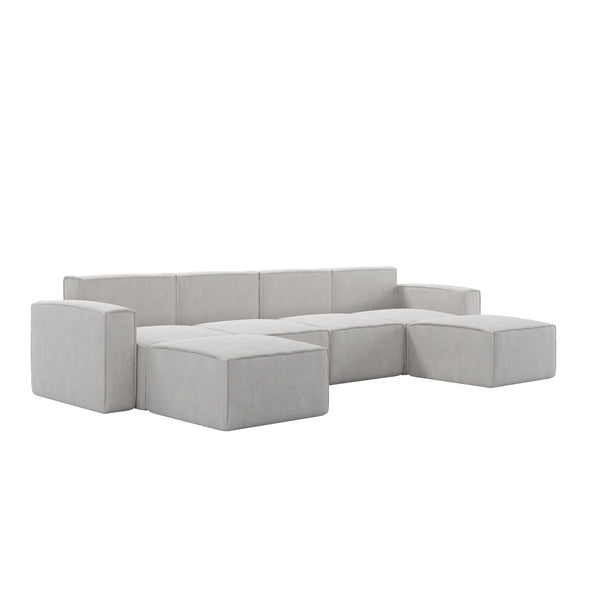 Cream |#| Contemporary 6 Piece Modular Sectional Sofa with 2 Ottomans in Cream Fabric