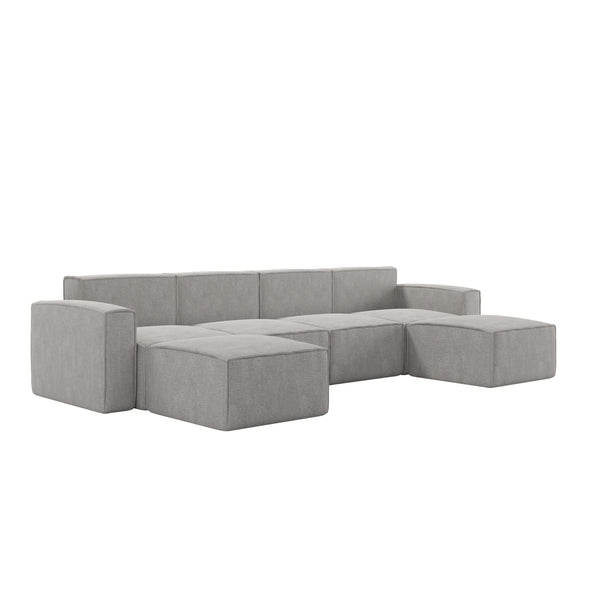 Gray |#| Contemporary 6 Piece Modular Sectional Sofa with 2 Ottomans in Gray Fabric