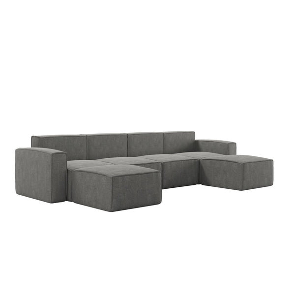 Dark Gray |#| Contemporary 6 Piece Modular Sectional Sofa with 2 Ottomans in Dark Gray Fabric