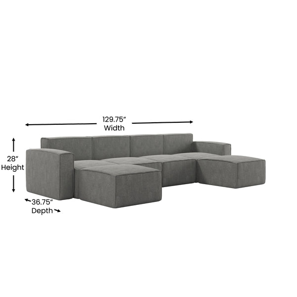 Dark Gray |#| Contemporary 6 Piece Modular Sectional Sofa with 2 Ottomans in Dark Gray Fabric