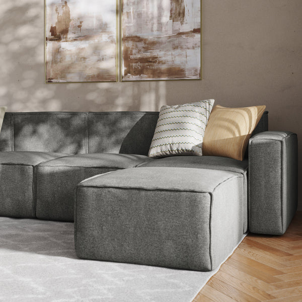 Dark Gray |#| Contemporary 6 Piece Modular Sectional Sofa with 2 Ottomans in Dark Gray Fabric