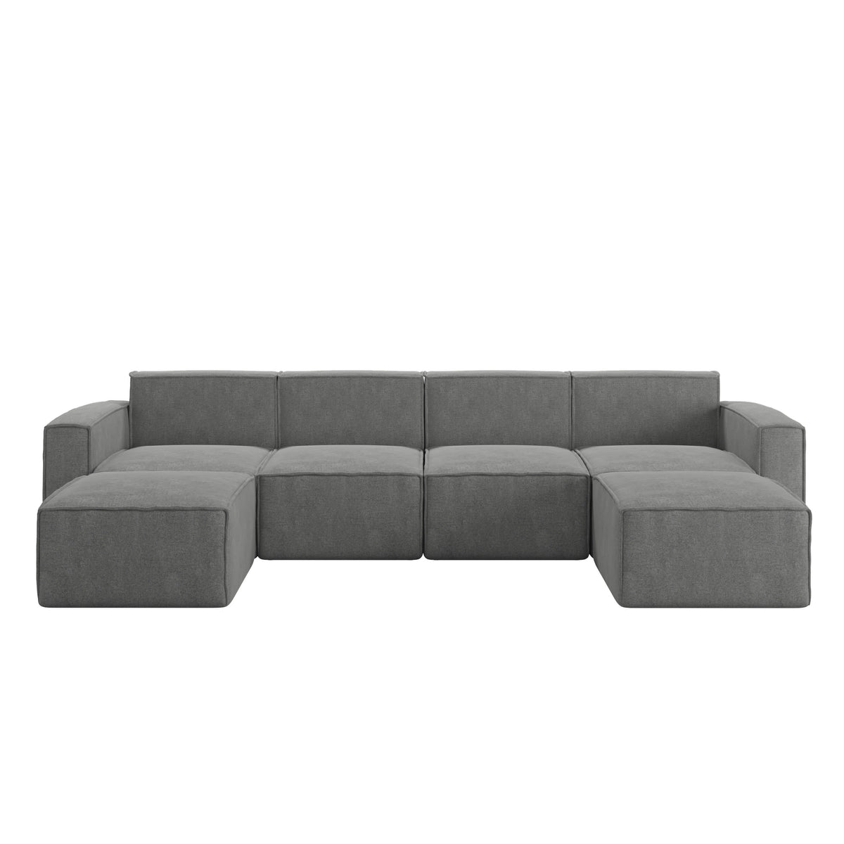 Dark Gray |#| Contemporary 6 Piece Modular Sectional Sofa with 2 Ottomans in Dark Gray Fabric