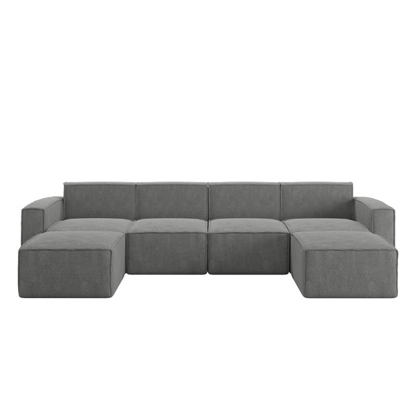 Dark Gray |#| Contemporary 6 Piece Modular Sectional Sofa with 2 Ottomans in Dark Gray Fabric