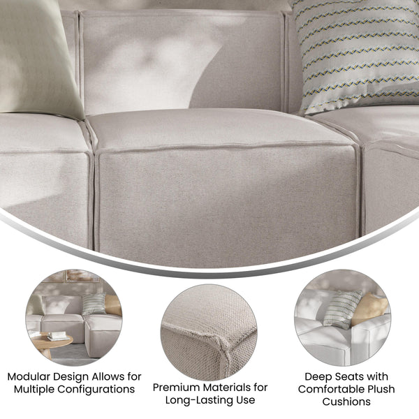 Cream |#| Contemporary Modular Sectional Sofa Armless Middle Chair in Cream Fabric