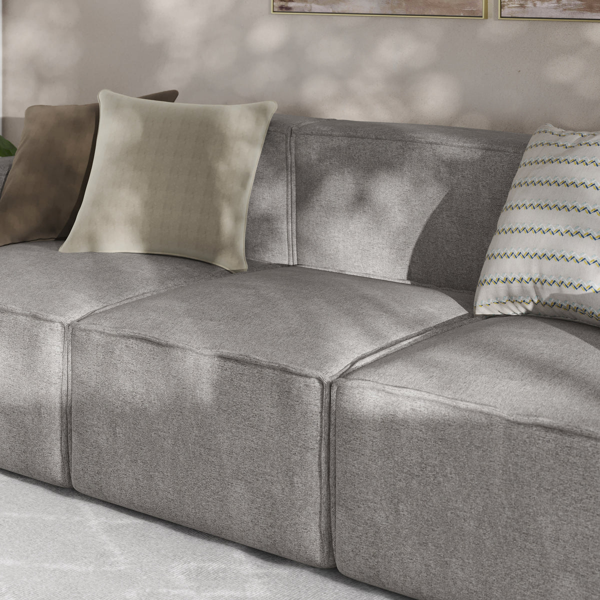 Gray |#| Contemporary Modular Sectional Sofa Armless Middle Chair in Gray Fabric