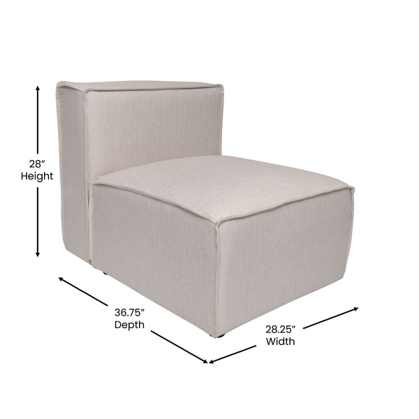 Cream |#| Contemporary Modular Sectional Sofa Armless Middle Chair in Cream Fabric