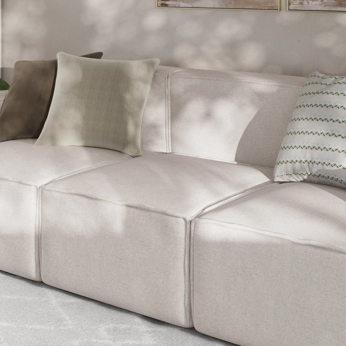Cream |#| Contemporary Modular Sectional Sofa Armless Middle Chair in Cream Fabric