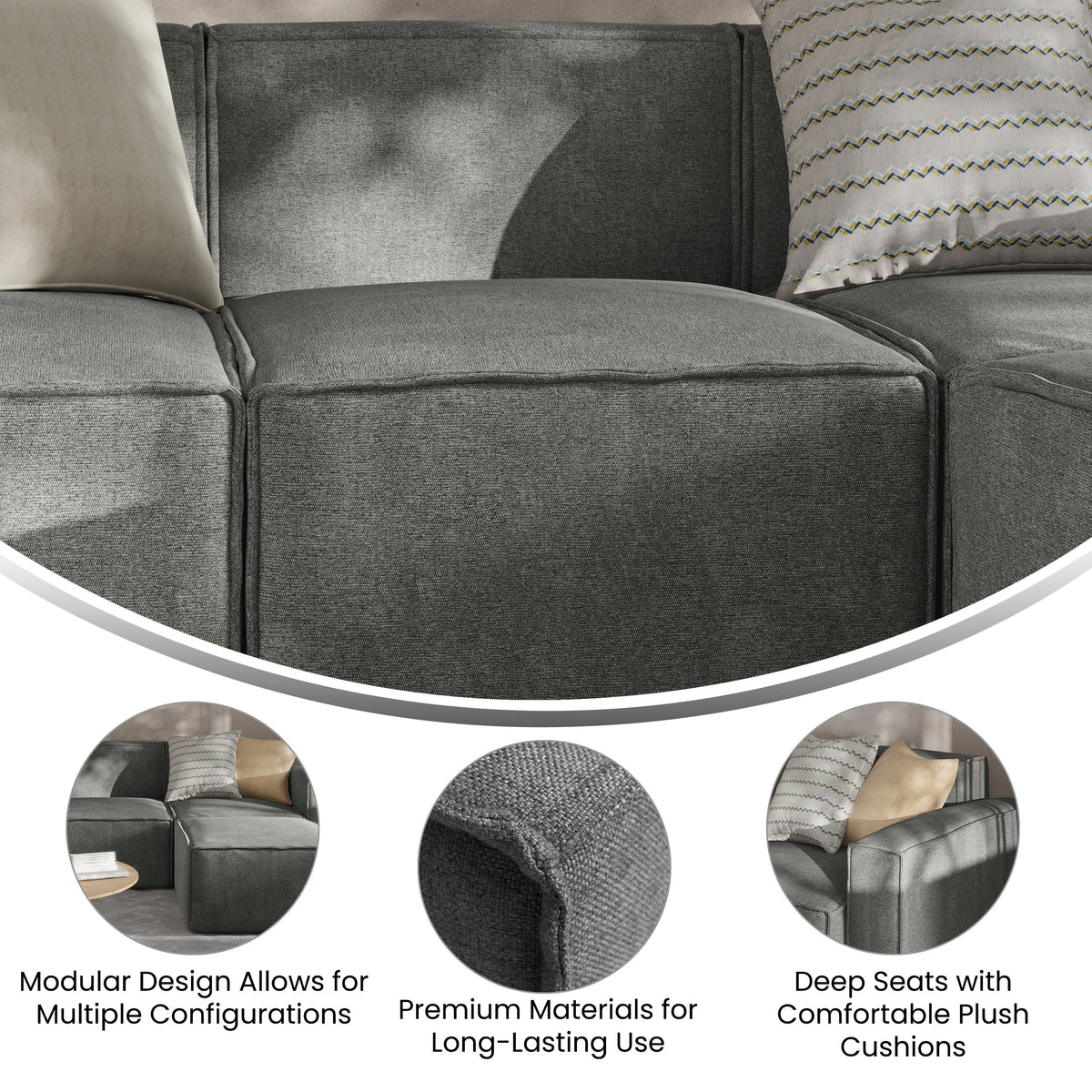 Dark Gray |#| Contemporary Modular Sectional Sofa Armless Middle Chair in Dark Gray Fabric
