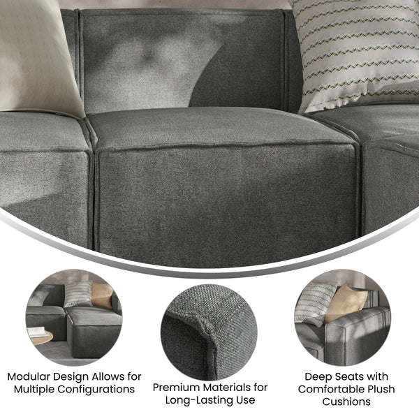 Dark Gray |#| Contemporary Modular Sectional Sofa Armless Middle Chair in Dark Gray Fabric