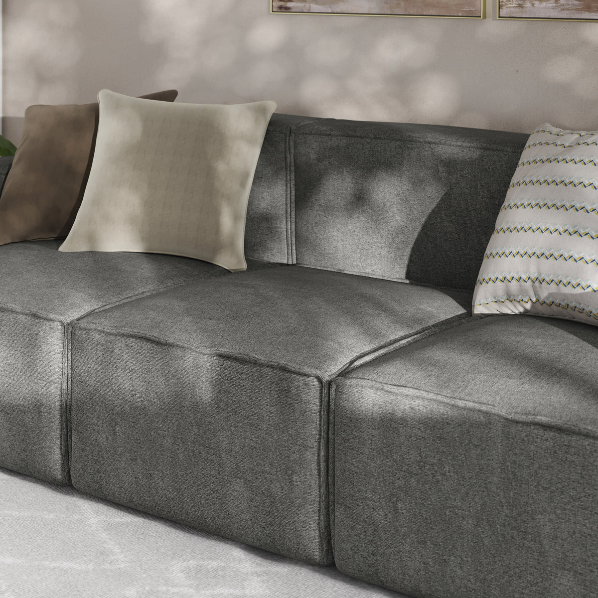 Dark Gray |#| Contemporary Modular Sectional Sofa Armless Middle Chair in Dark Gray Fabric