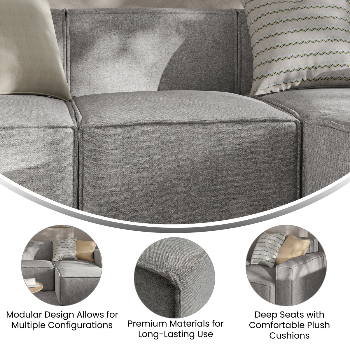 Gray |#| Contemporary Modular Sectional Sofa Armless Middle Chair in Gray Fabric