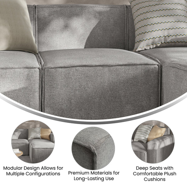 Gray |#| Contemporary Modular Sectional Sofa Armless Middle Chair in Gray Fabric