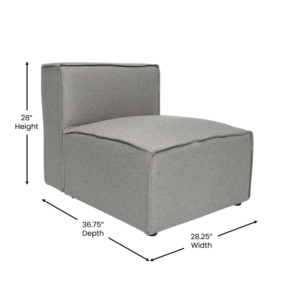 Gray |#| Contemporary Modular Sectional Sofa Armless Middle Chair in Gray Fabric