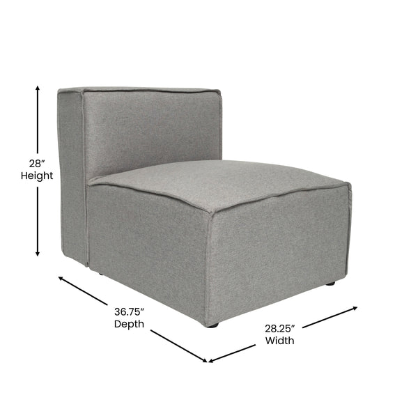 Gray |#| Contemporary Modular Sectional Sofa Armless Middle Chair in Gray Fabric