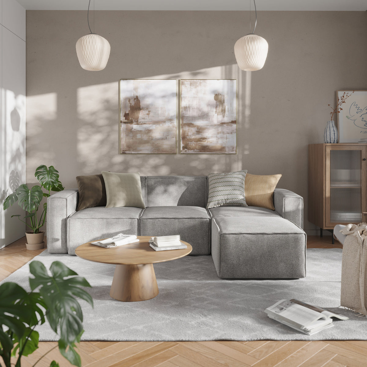 Gray |#| Contemporary Modular Sectional Sofa Armless Middle Chair in Gray Fabric