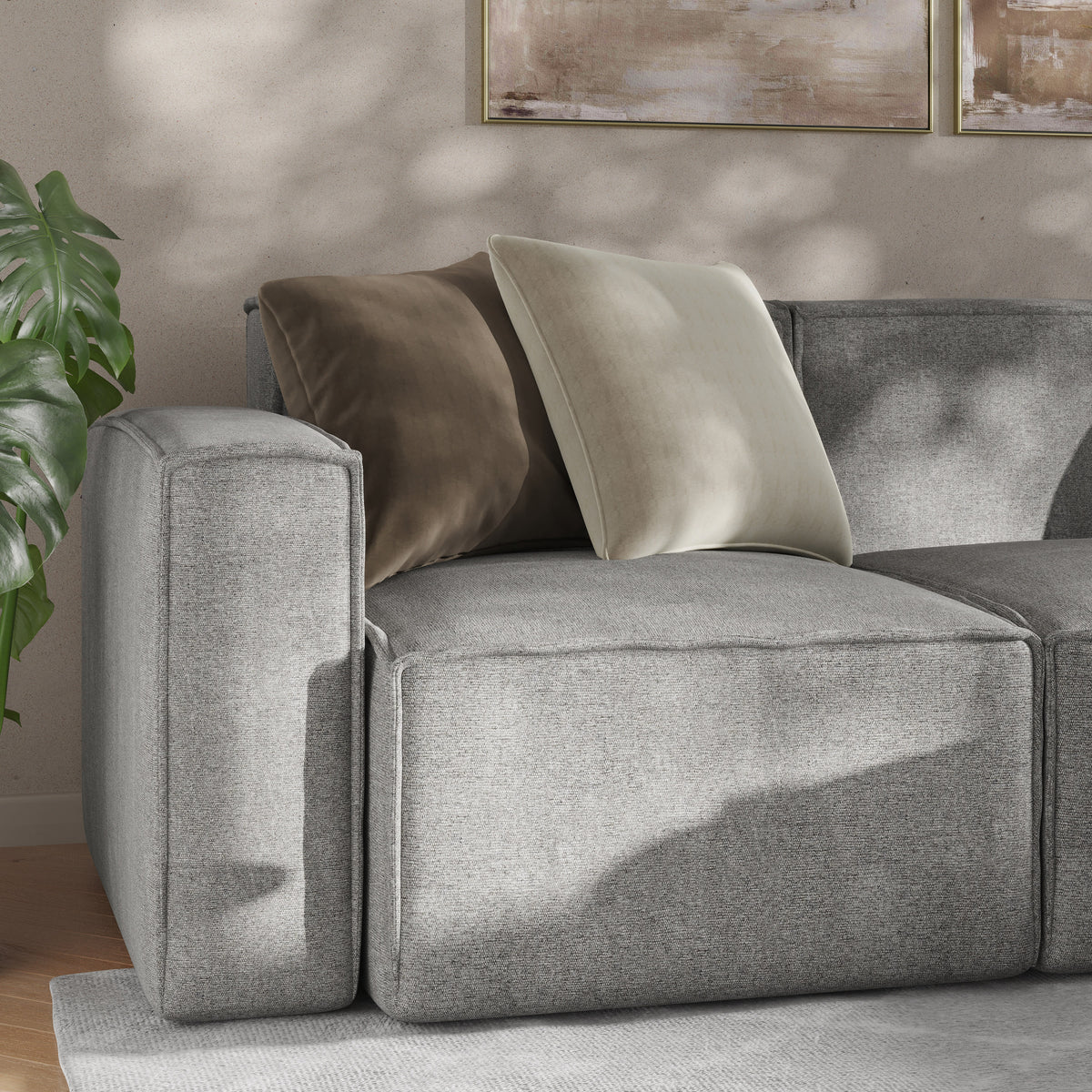 Gray |#| Contemporary Modular Sectional Sofa Left Side Chair with Armrest - Gray Fabric