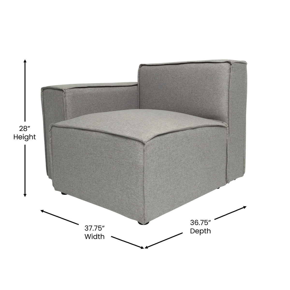 Gray |#| Contemporary Modular Sectional Sofa Left Side Chair with Armrest - Gray Fabric