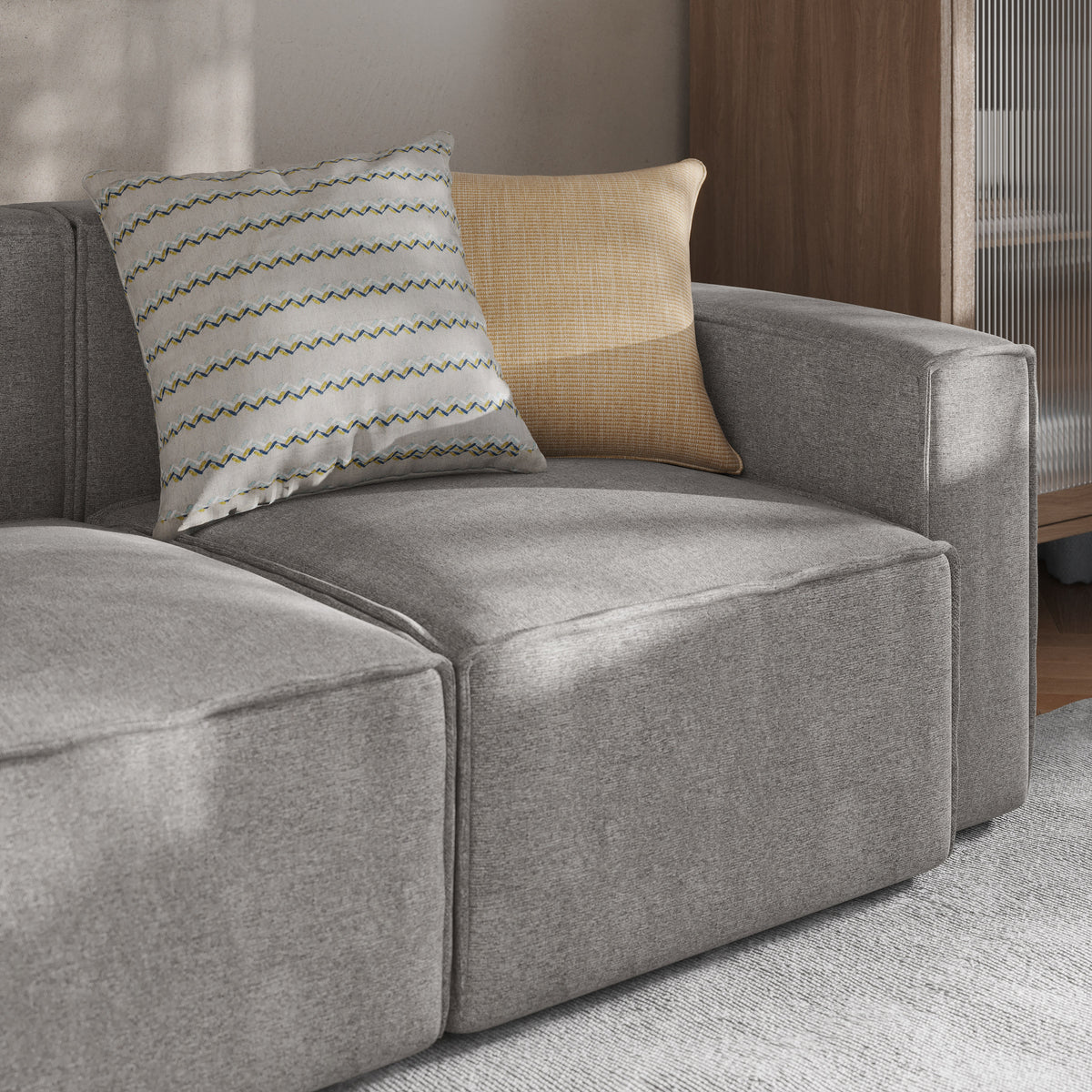 Gray |#| Contemporary Modular Sectional Sofa Right Side Chair with Armrest - Gray Fabric