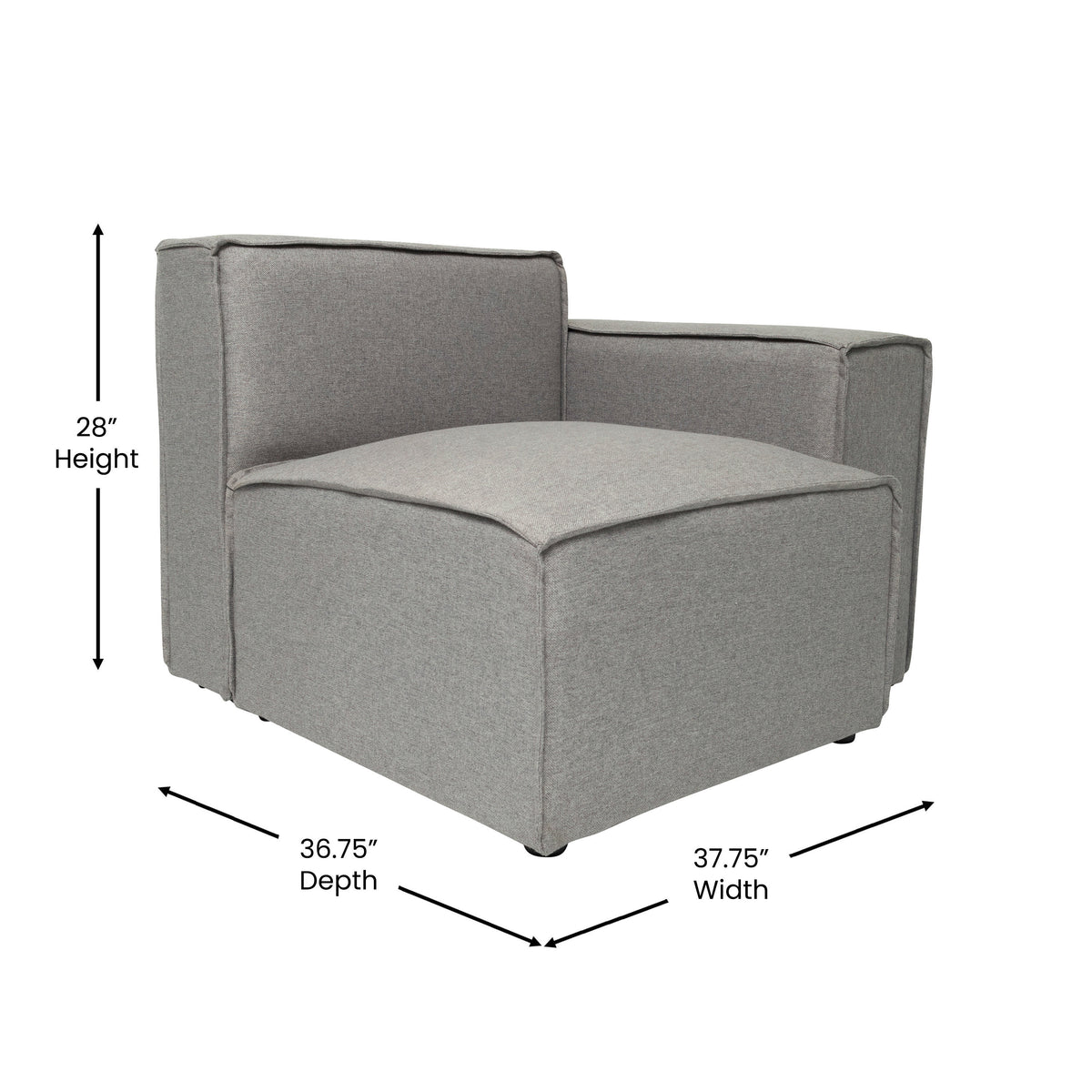 Gray |#| Contemporary Modular Sectional Sofa Right Side Chair with Armrest - Gray Fabric