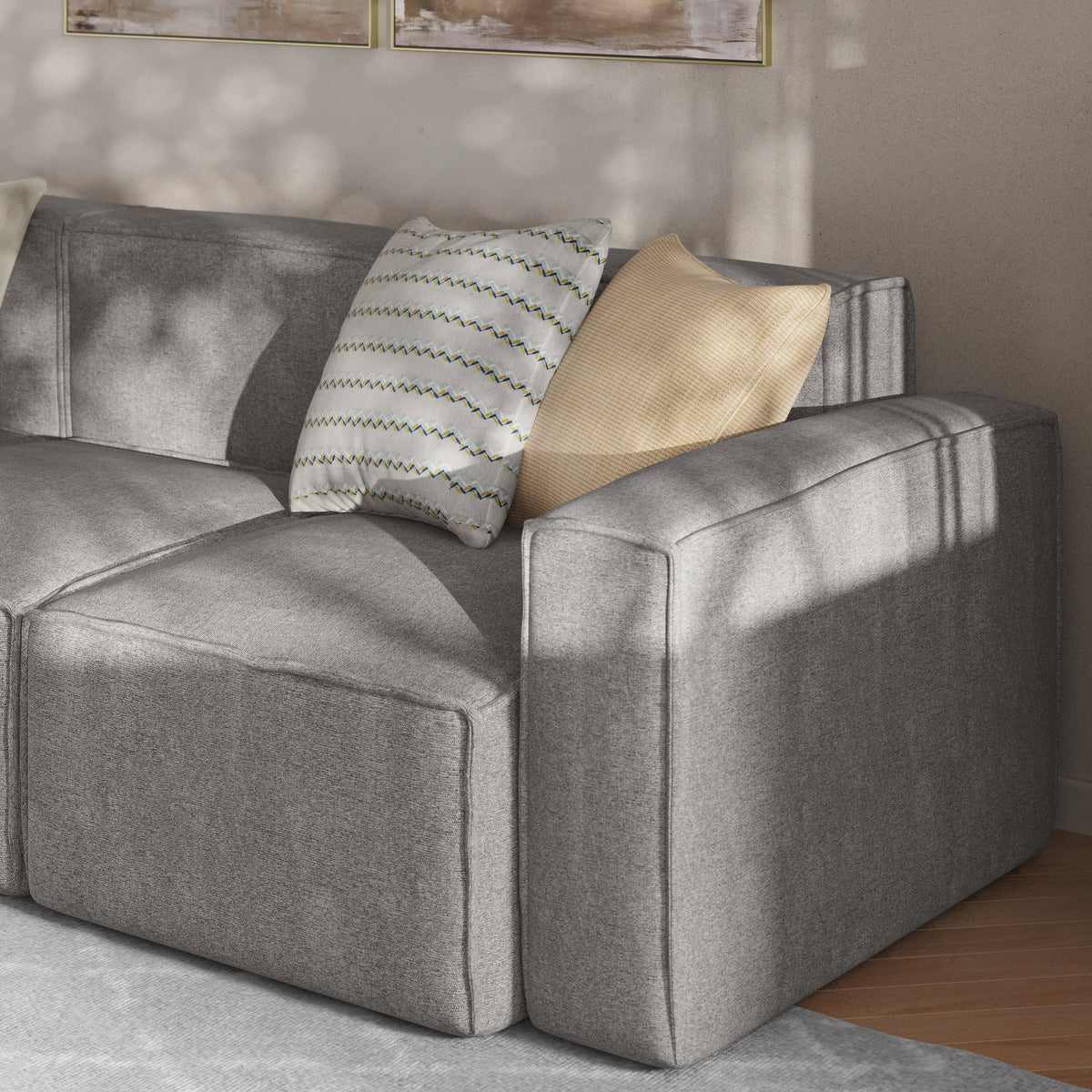 Gray |#| Contemporary Modular Sectional Sofa Right Side Chair with Armrest - Gray Fabric