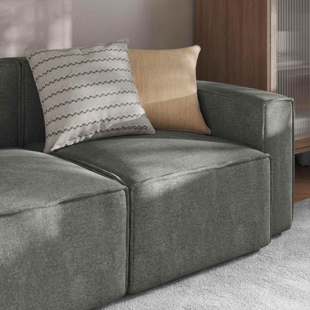 Dark Gray |#| Contemporary Modular Sectional Sofa Right Side Chair with Armrest - DK GY Fabric