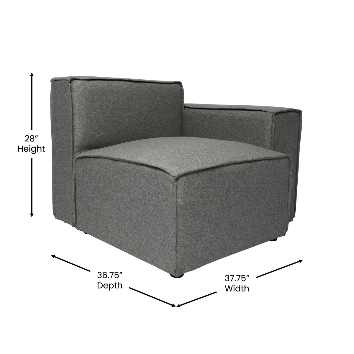 Dark Gray |#| Contemporary Modular Sectional Sofa Right Side Chair with Armrest - DK GY Fabric