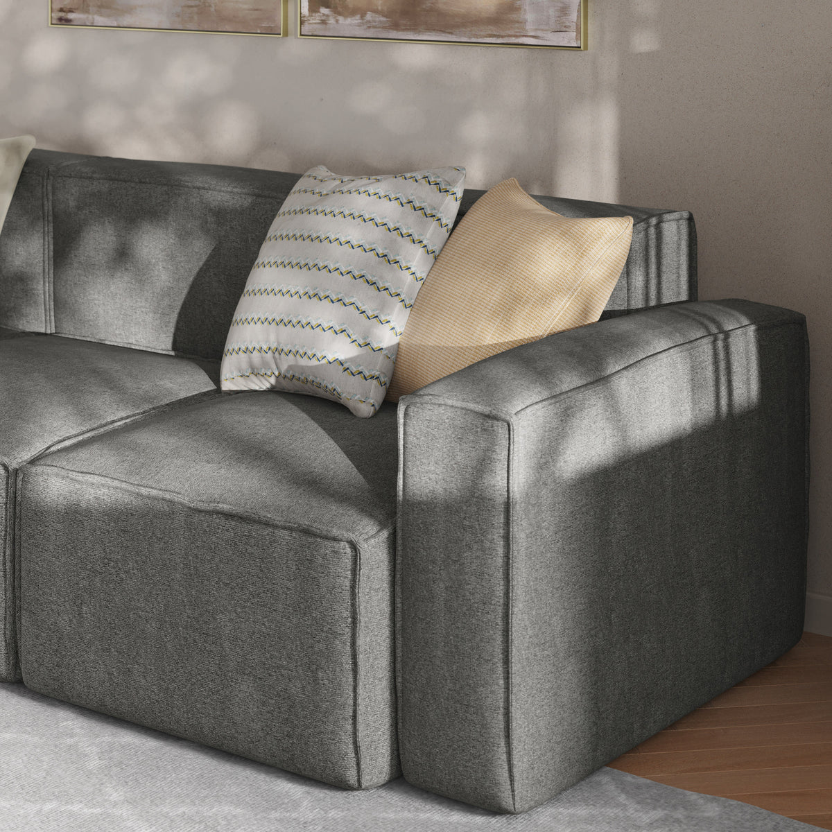 Dark Gray |#| Contemporary Modular Sectional Sofa Right Side Chair with Armrest - DK GY Fabric