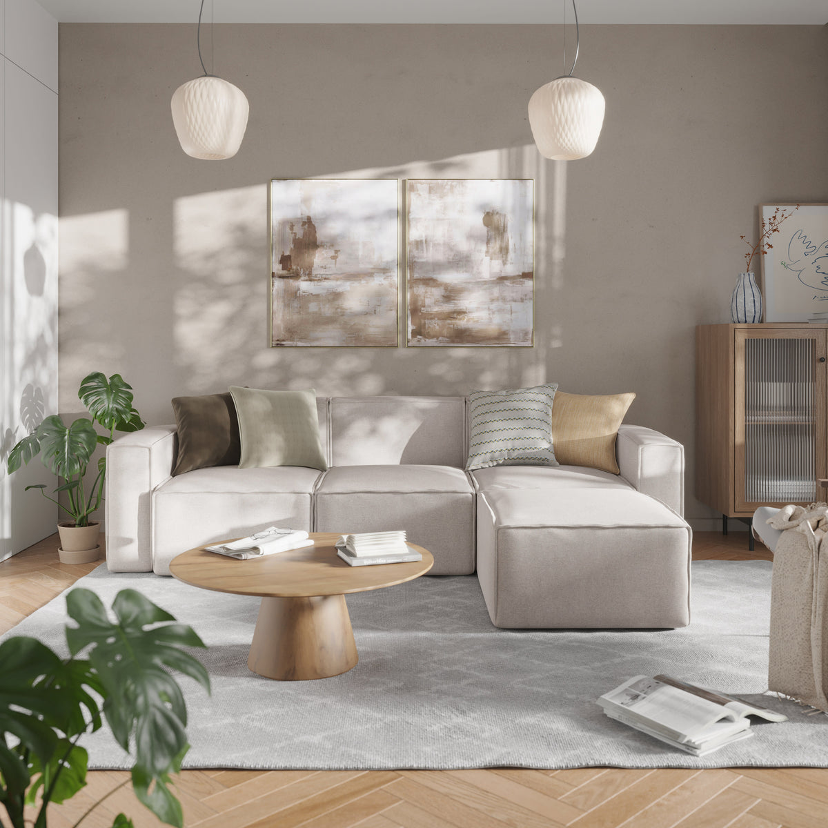 Cream |#| Contemporary Modular Sectional Sofa Right Side Chair with Armrest - Cream Fabric