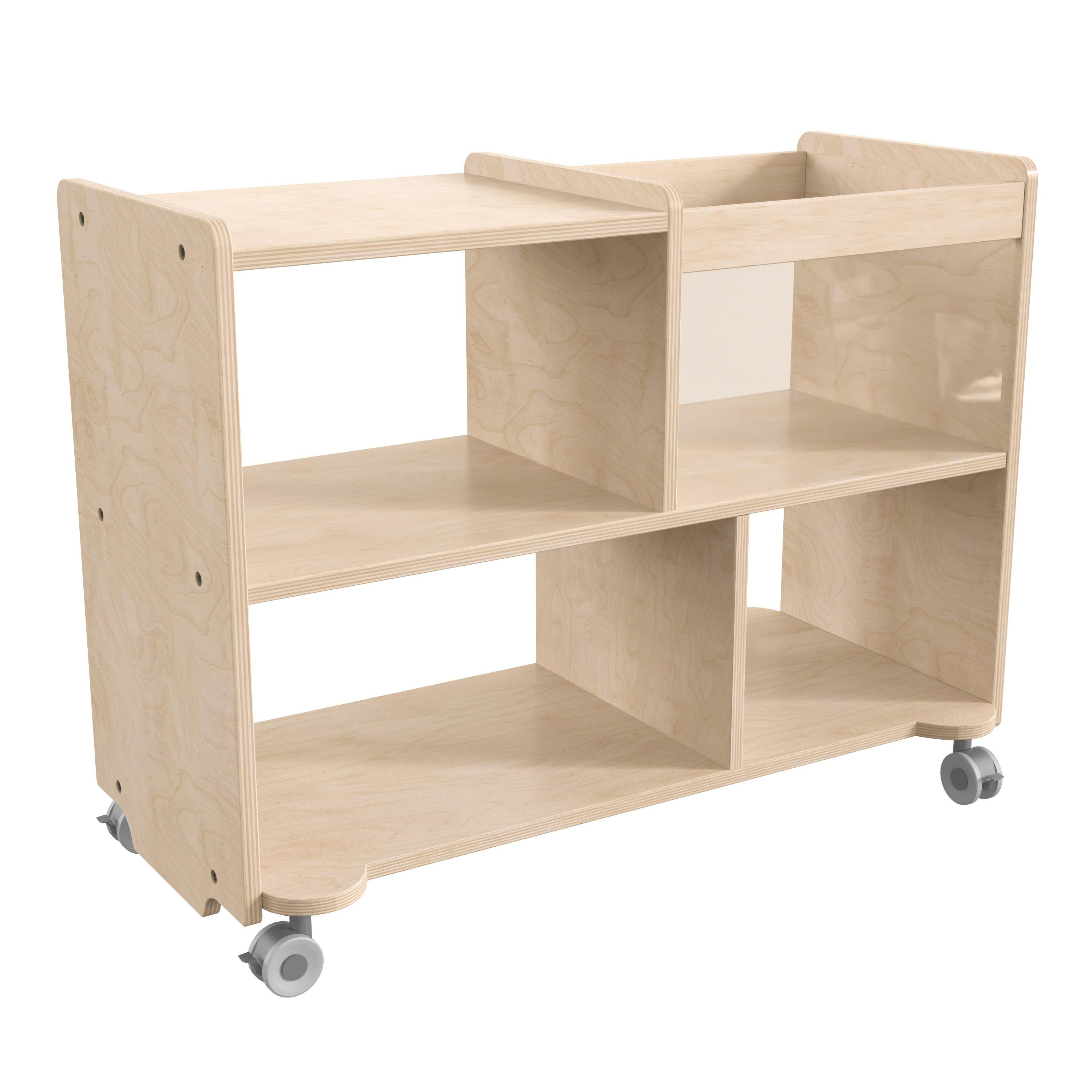 Flash Furniture MK-KE24251-GG Bright Beginnings Commercial Double Sided Space Saving Wooden Mobile Storage Cart - Locking Casters - 4 Compartmen