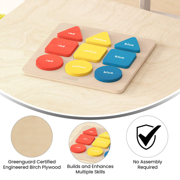 Commercial Grade Wooden Basic Shapes and Colors Puzzle - Natural/Multicolor