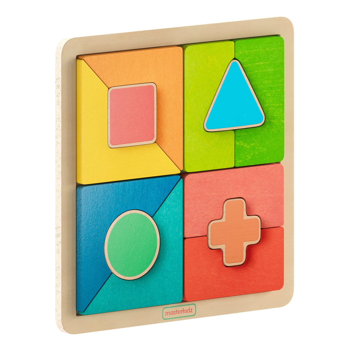 Commercial Grade Wooden Geometric Shape Building Puzzle - Natural/Multicolor