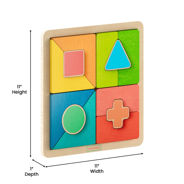 Commercial Grade Wooden Geometric Shape Building Puzzle - Natural/Multicolor