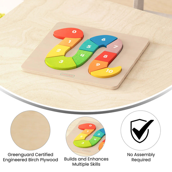 Commercial Grade Number Snake Wooden Puzzle Board - Natural/Multicolor