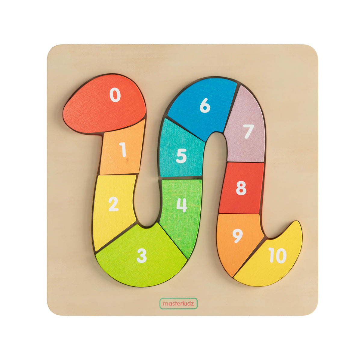 Commercial Grade Number Snake Wooden Puzzle Board - Natural/Multicolor