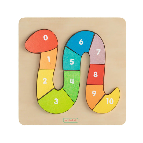 Commercial Grade Number Snake Wooden Puzzle Board - Natural/Multicolor
