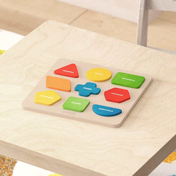 Commercial Grade Wooden Shapes and Colors Sorting Puzzle - Natural/Multicolor