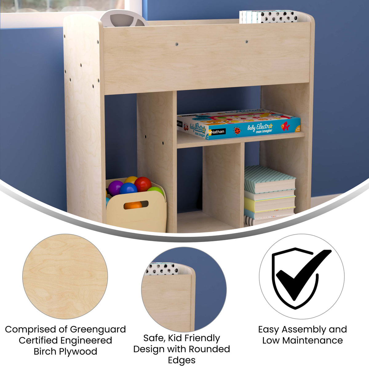 Commercial Wooden Classroom Mobile Storage Cart with 10 Compartments, Natural