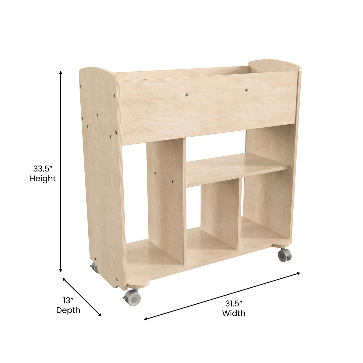 Commercial Wooden Classroom Mobile Storage Cart with 10 Compartments, Natural