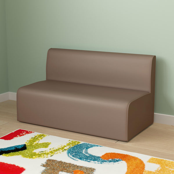 Commercial Grade Armless Modular 2-Seater Classroom Sofa - Neutral Vinyl