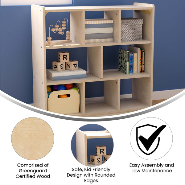 Wooden 8 Section Commercial Grade Modular Classroom Storage Cabinet, Natural