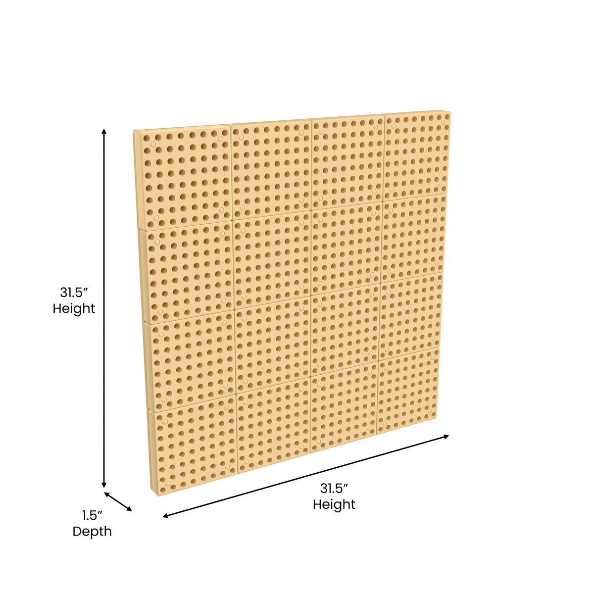 Commercial Grade 31.5inchW x 31.5inchH Peg Panel for Modular STEAM Wall System-Natural