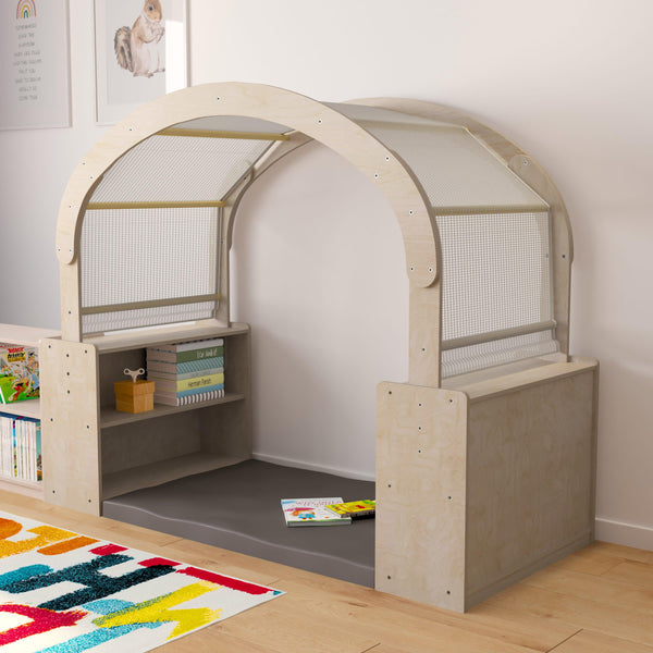 Commercial Grade Wooden Reading Nook with Shelves and Canopy