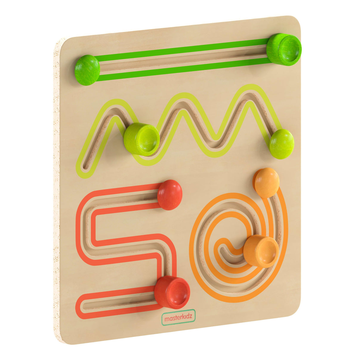 Commercial Grade Wooden STEM Sliding Shapes Learning Board-Natural/Multicolor