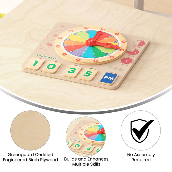 Commercial Grade STEM Telling Time Learning Board - Natural/Multicolor