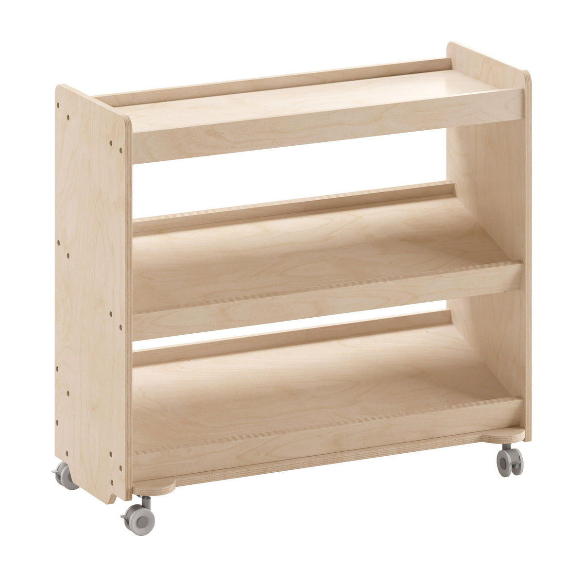 Commercial Grade Natural Wooden Classroom Mobile Storage Cart-3 Angled Shelves