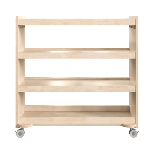 Commercial Grade Natural Finish Wooden Classroom 4 Shelf Mobile Storage Cart