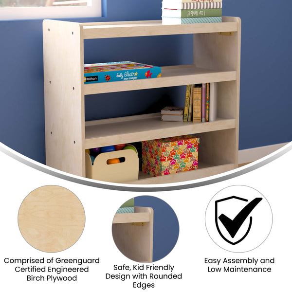 Commercial Grade Natural Finish Wooden Classroom 4 Shelf Mobile Storage Cart