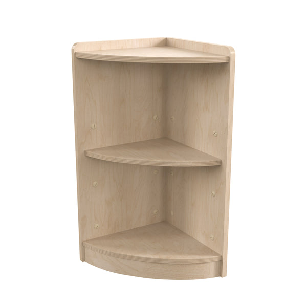 Commercial Grade Natural Finish Wooden Classroom 2 Tier Corner Storage Unit